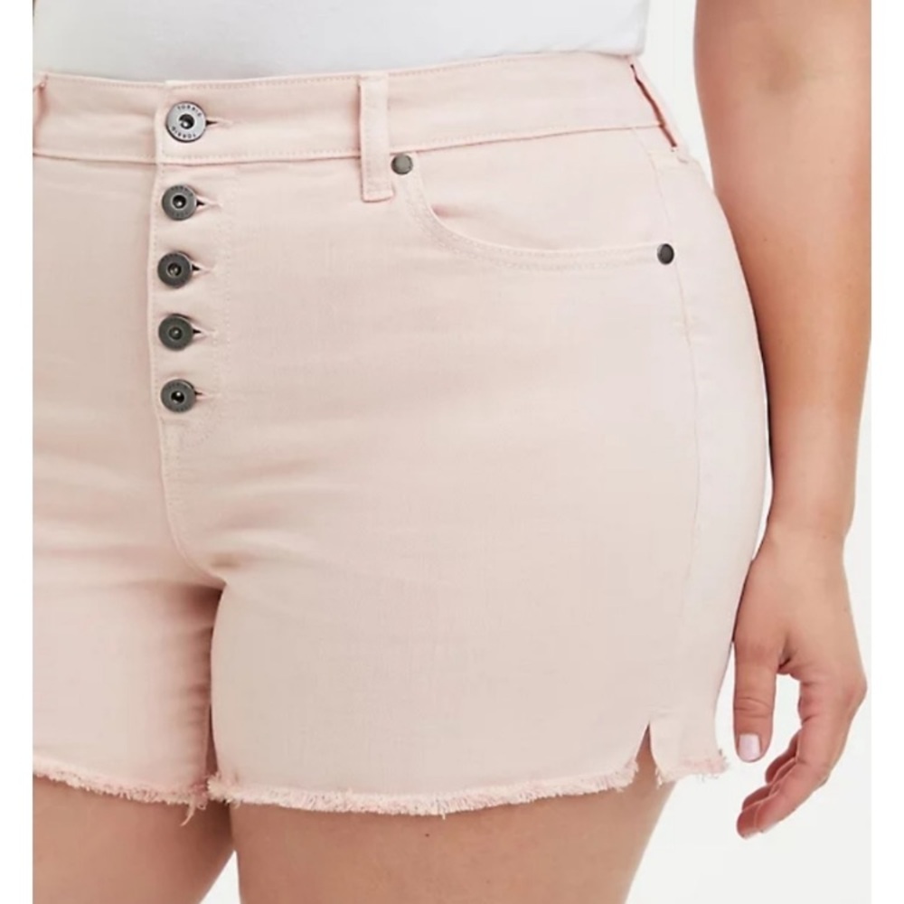 BNWT Torrid 18 Pink High Waist LONG BUTTONFLY BERMUDA DENIM JEAN Shorts